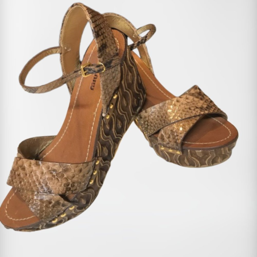 Miu Miu by Prada  platform wedge sandals python 8